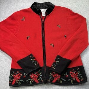 Vintage Tiara‎ International Christmas Sweater Cardinal Birds Beaded Red M